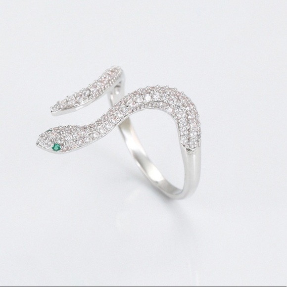 SCJEWELRY Jewelry - Silver Snake Ring Silver Color Zircon Adjustable Ring
